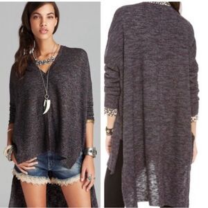 Free People Black Knit Soft Relaxed V Neck Button Dow Duster Sweater Stretch S/M